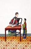 Scenes of Service from a small album known as 'Chinese Drawings: Court and Society', showing contemporaneous style and fashion at the Qing Court.<br/><br/>

The Qing Dynasty was the last dynasty of China, ruling from 1644 to 1912. Qing rulers were of the Jurchen Aisin Gioro clan, a nomadic tribe that originated northeast of the Great Wall in contemporary Northeastern China.<br/><br/>

Over the course of its reign, the Qing became highly integrated with Chinese culture, learning Chinese and participating in rituals. The imperial examinations continued and Han civil servants administered the empire alongside Manchu ones.